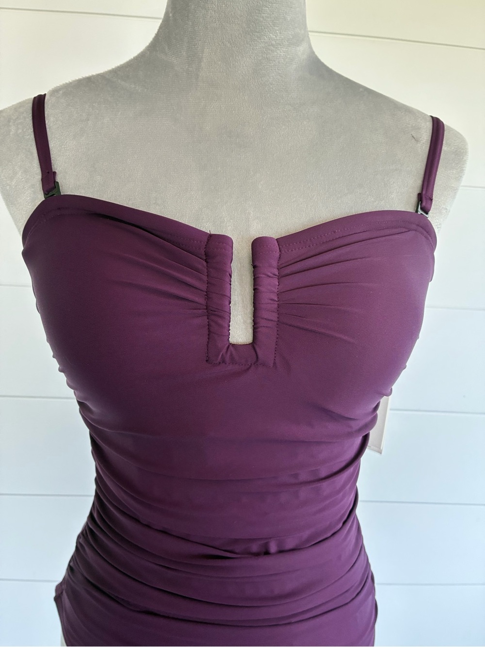 DKNY Deep Plum Ruched One-Piece Swimsuit Sz Medium NWT/0226 - Picture 2 of 12